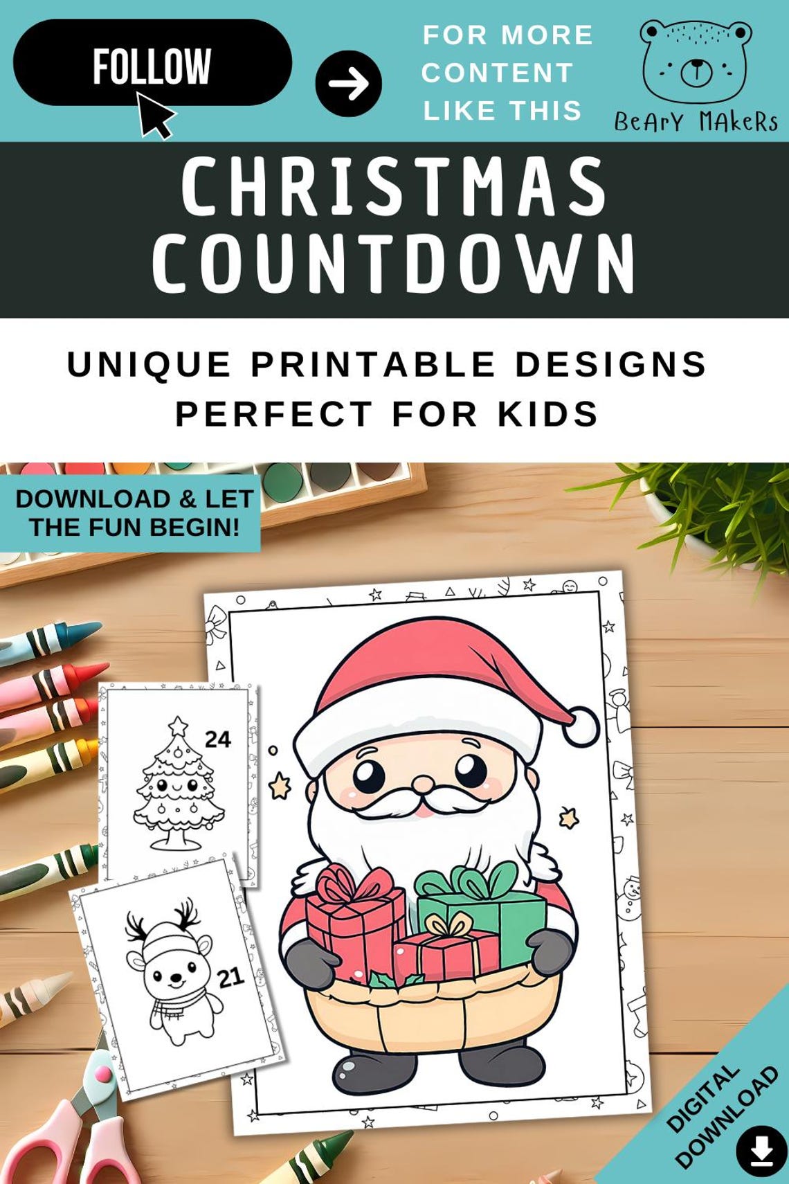 Christmas Countdown Coloring Pages for Kids Advent Calendar Printable ...