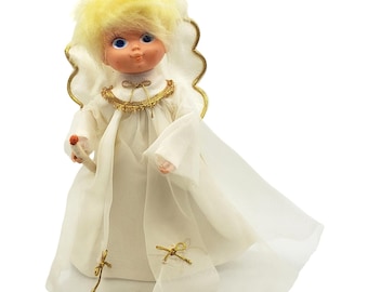 Angel Figurine Tree Topper Gold Accents White Tulle Gown 1960s Vintage