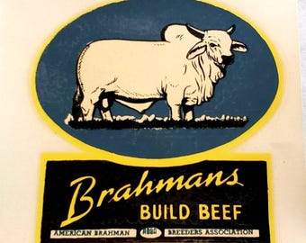 Decal Brahmans Build Beef Breeder Association Logo Water Release Slide Vintage