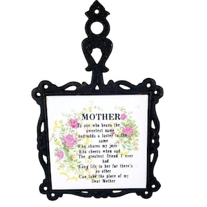 Seven Star Cast Iron Trivet Mothers Day Ceramic Tile Wall Plaque Vintage