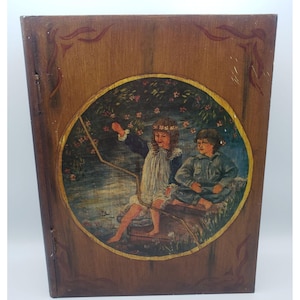 Decoupage Wooden Book Storage Box Hinged Vintage 11 x 13&quot;