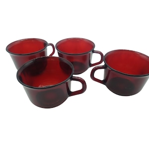 Arcoroc France Royal Ruby Glass Coffee Cups Set Of 4 Vintage