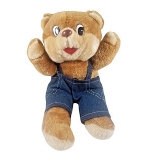 Shoneys Bear Plush Stuffed Animal 1994 Overalls Plush Restaurant Toy Vintage