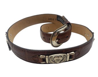 Brighton Brown Leather Equestrian Belt Derby Silver Horse Rider L 21207 Vintage