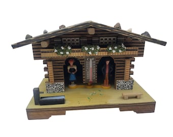 German Weather House Thermometer Black Forest Vintage