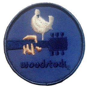 Original WOODSTOCK Patch Purple Embroidered Dove Guitar Concert Music LP Vintage