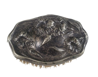 Vintage Royal Artistic Silver Hairbrush With Floral Embossed  display picture 3