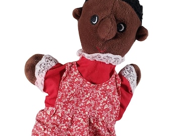 Plushpups Hand Puppet Doll African American Mom Red Dress Trim Vintage 2001