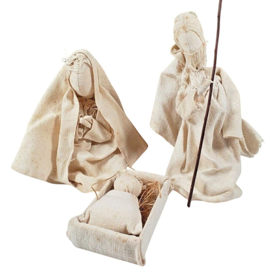 Primative Nativity Christmas Handmade Nativity Set Primitive Folk Art Holy Family Kitsch ...