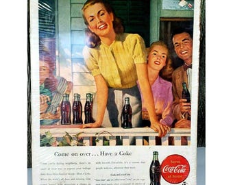 COCA COLA Coke Soda Pop Drink Come On Over Original Pop Ad Kitsch Vintage 1947