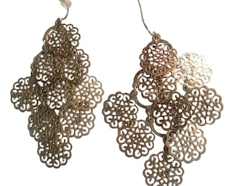 Filigree Dangle Earrings Gold Tone Chandelier Interchangeable Hook Vintage READ