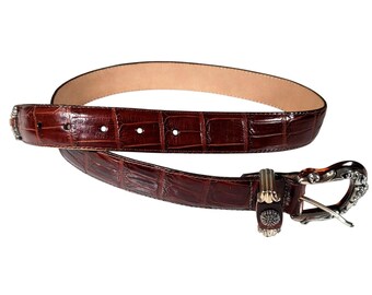 Brighton leather belt circa 1995 with very beautiful metal decorations Vintage 1995 Brighton Belt Leather With Silver Alligator  main image 4