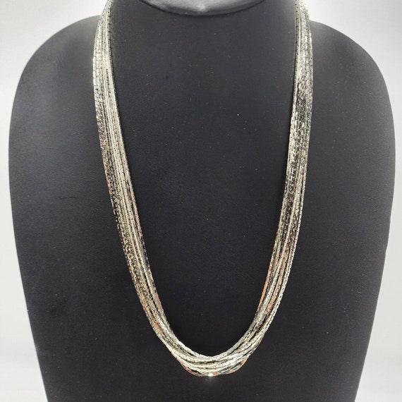 Vintage Multi Strand Silver Tone Chain Necklace 3… - image 1