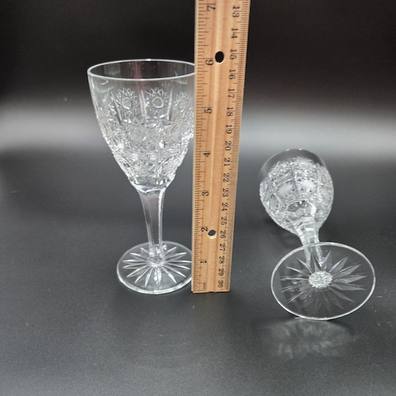 Vintage Set 2 Bohemia Hand Cut Lead Crystal Wine Glasses Queen's