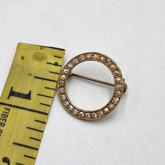 Vintage Brooch Open Circle Gold Tone Sparkling AB… - image 4