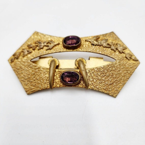 Antique Victorian Brass & Amethyst Faceted Glass Sash Buckle  display picture 2