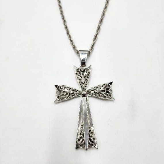 Cross Pendant Sterling Silver Filigree Diamond Design Antique Finish Cross Pendant Sterling Silver Filigree Diamond Design Antique Finish
