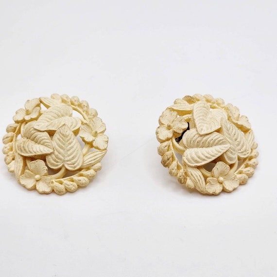 Boucles D'oreilles Clips Vintage En Celluloïd Jaune Et Blanc - Très Bon état