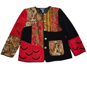 Chaqueta tipo blazer vintage de los 80, color índigo, talla M, roja, inspirada en el arte de vestir y el patchwork asiático.