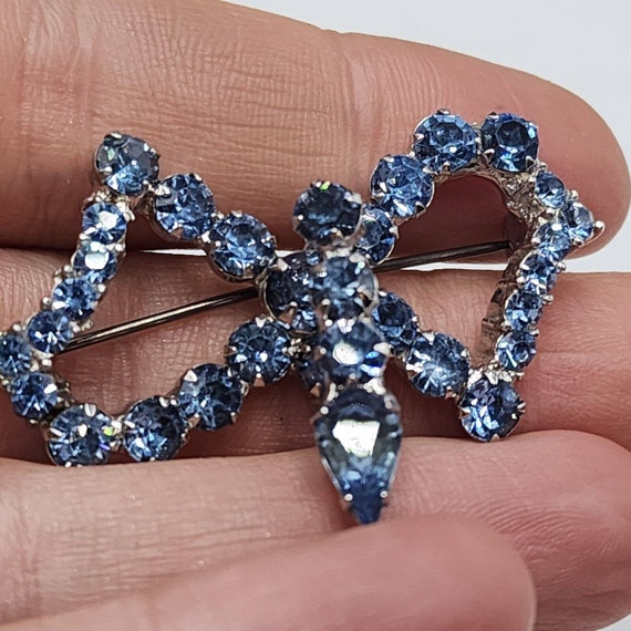 Vintage Sparkling Blue Rhinestone Open Butterfly … - image 2