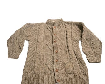 Handmade By Sisandina 100% Wool Gray Chunky Grandpa Sweater Cable Knit Ecuador L