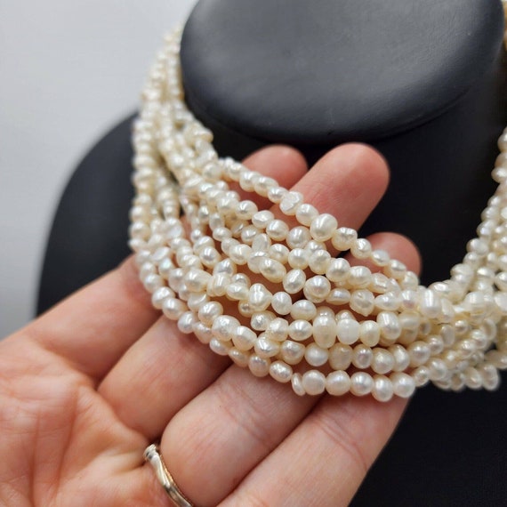 Gorgeous 8 Strand Genuine Pearls White 15-18" Ste… - image 2