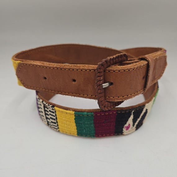 Vintage Bright Colorful Guatemalan Woven Embroidered Leather  display picture 1