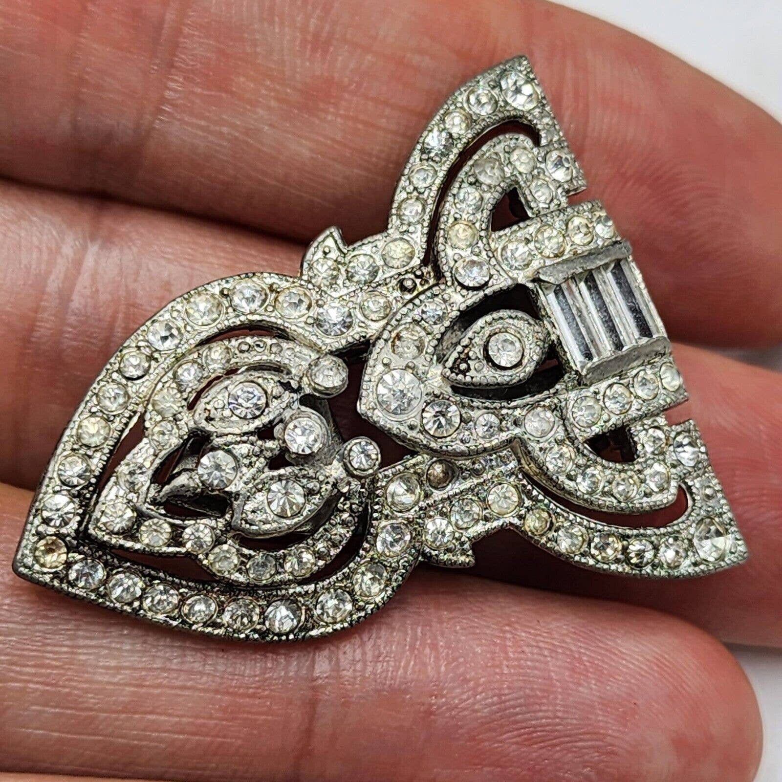 Vintage CORO DUETTE Signed Clips Duette Brooch Rhinestone