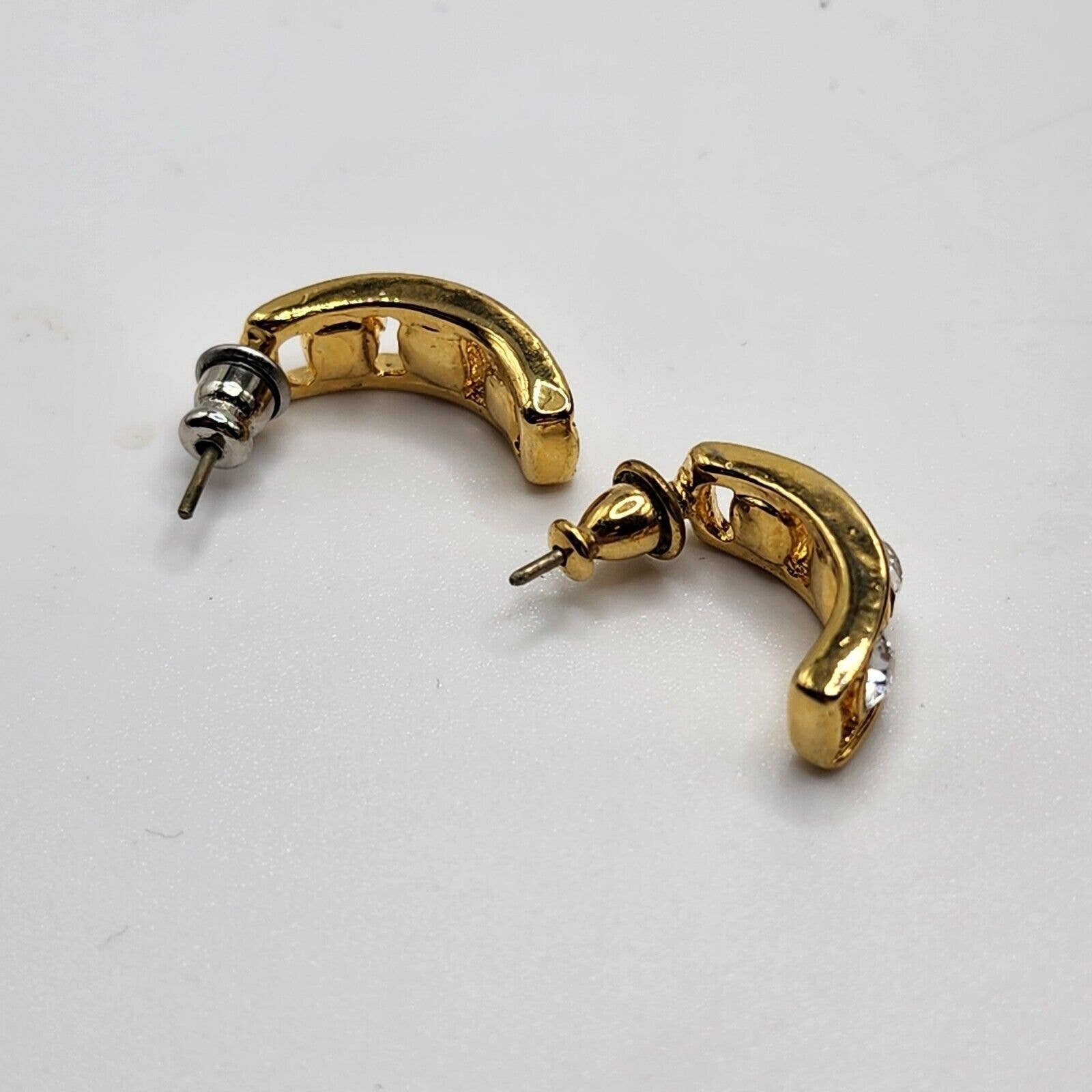 Vintage Monet Gold Tone Triple Clear Rhinestone Half Hoop