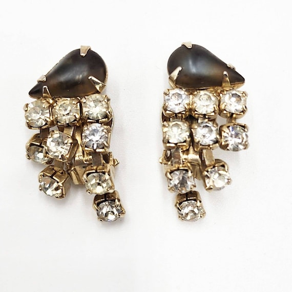 Vintage Smokey Gray and Clear Rhinestones Earring… - image 1