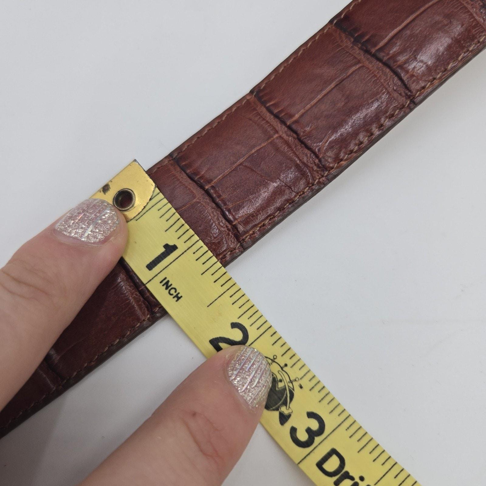 Vintage Brighton Brown Croc Embossed Leather Belt Brass Rope Buckle USA 32.5” Vintage Brighton Women main image 3