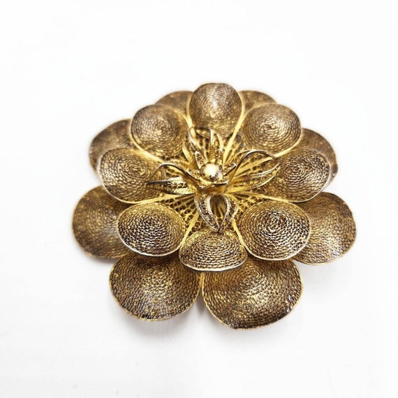 Antique Vintage Flower Goldwash Sterling Silver 9… - image 2