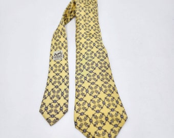 Vintage Genuine Hermès 100% Silk Tie Soft Yellow Blue Geometric Rare France