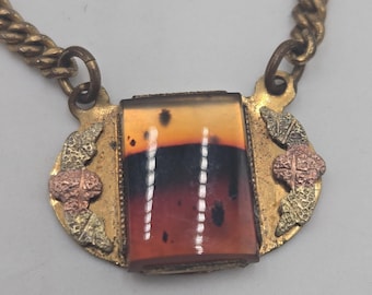 Vintage Black Hills Gold Montana Moss Agate Bar Tie Bar Clip 10k Gold Filled