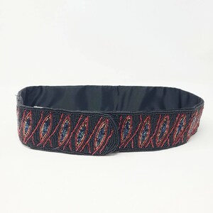 Christian Dior Vintage 80s &quot;Ceintures&quot; Beaded Sequin Belt Black Red Fits 29-31&quot;