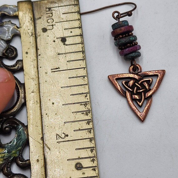 Boho Copper Trinity Celtic Knot Dangle Hook Earri… - image 3