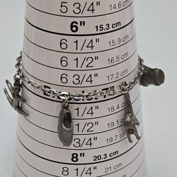Vintage Jim Clift Pewter Charm Bracelet With Gymnastics Theme 5