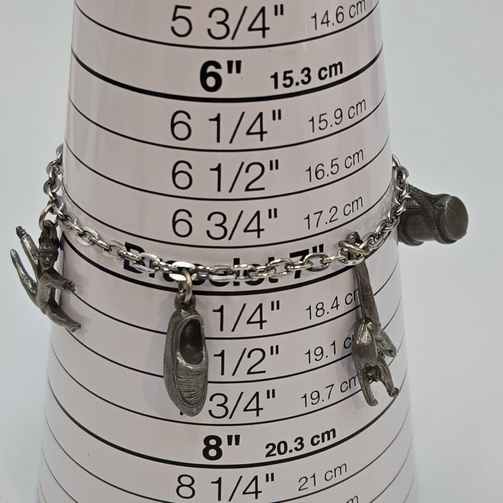 Vintage Jim Clift Pewter Charm Bracelet With Gymnastics Theme 5