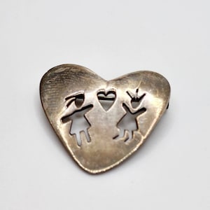 Vintage Anni + Co Sterling Silver Cut Out Boy Girl Children Heart Brooch Pin