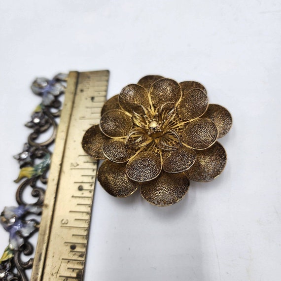 Antique Vintage Flower Goldwash Sterling Silver 9… - image 6