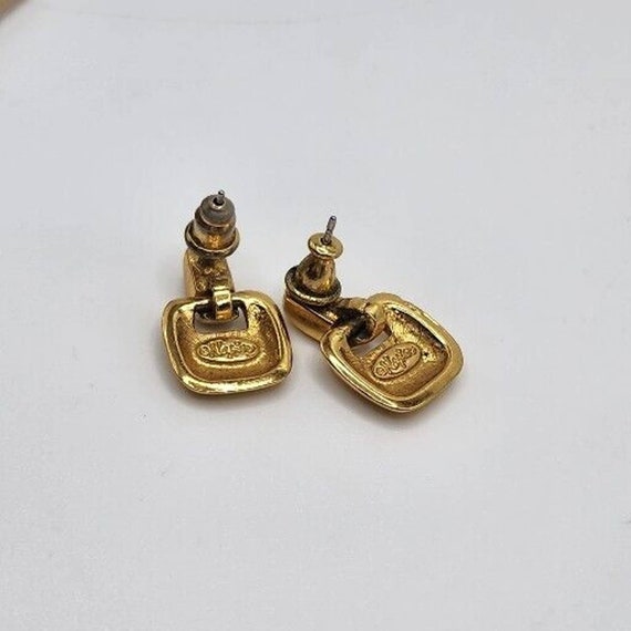 Vintage NAPIER Doorknocker Gold Tone Earrings Cli… - image 3