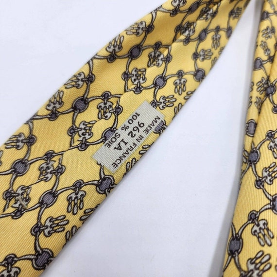 Vintage Genuine Hermès 100% Silk Tie Soft Yellow … - image 5