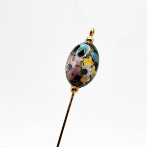 Vintage Cloisonne Stone Stick Lapel Pin Blue Yellow Pink Egg Cloisonne Flower 3”