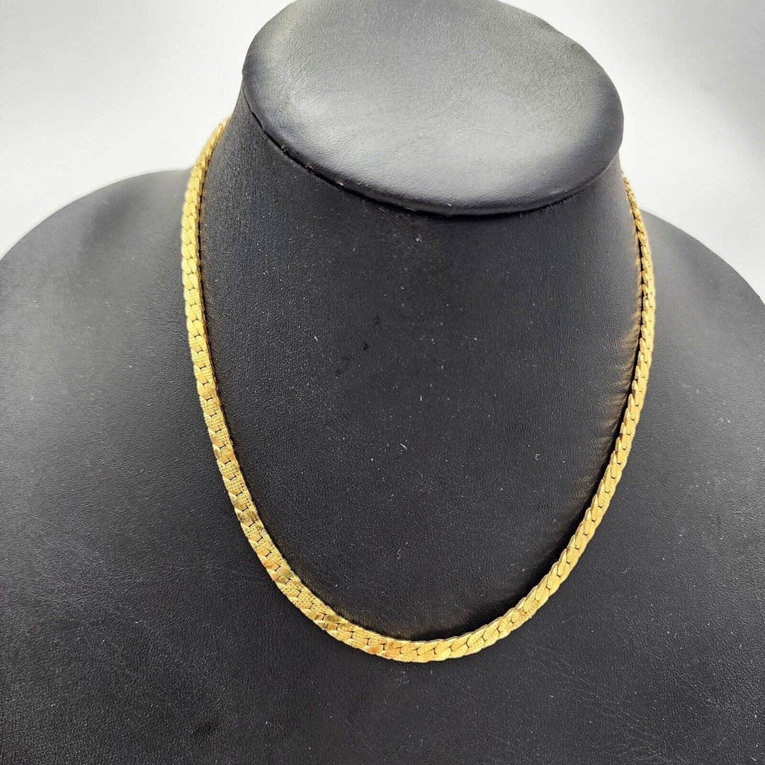 Vintage Merlite Flat Textured Chain Necklace Gold Tone Twist Etsy