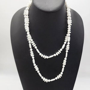 Vintage Art Deco White Milk Glass Beads Beaded Flapper Style 44&quot; Long Necklace
