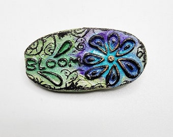 Vintage Flower Bloom Handmade Brooch Pin Signed Moon Young Clay Polymer Art