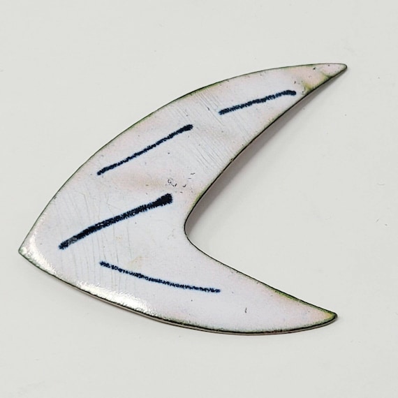 Vintage Boomerang Enamel on Copper Large 2-5/8" M… - image 1