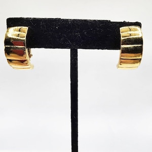 Vintage Napier Chic Textured Gold Tone Half Hoop Clip On Screw Back Earring