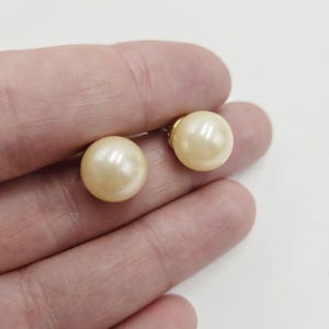 Vintage Signed Kenneth Jay Lane KJL Large Faux Pearl Studs Earrings Gold Tone