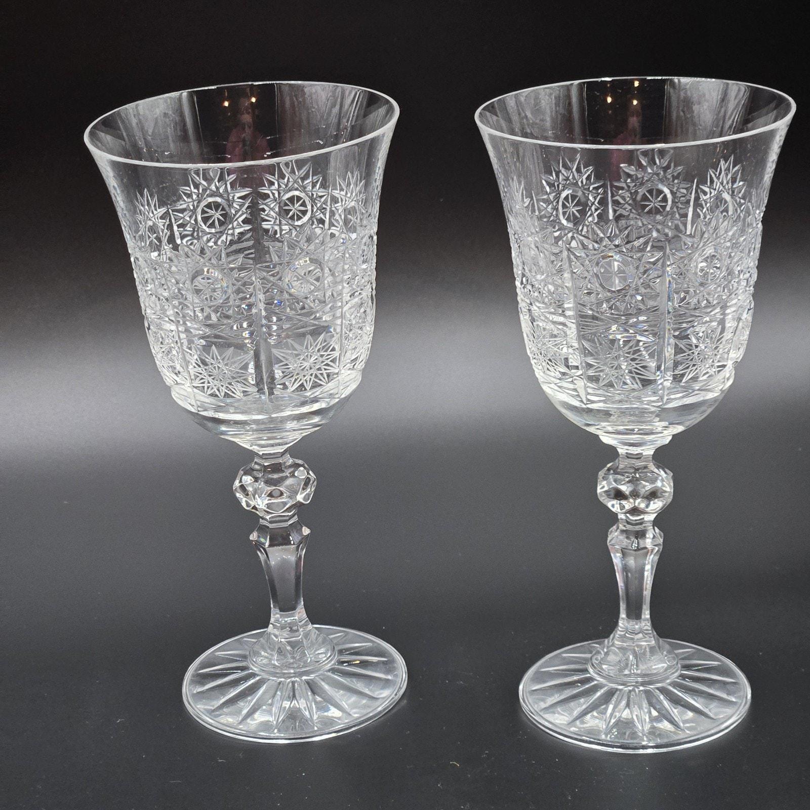 Bohemian Czech Crystal Wine Glasses 220 Ml Hand Cut Queen Lace Set